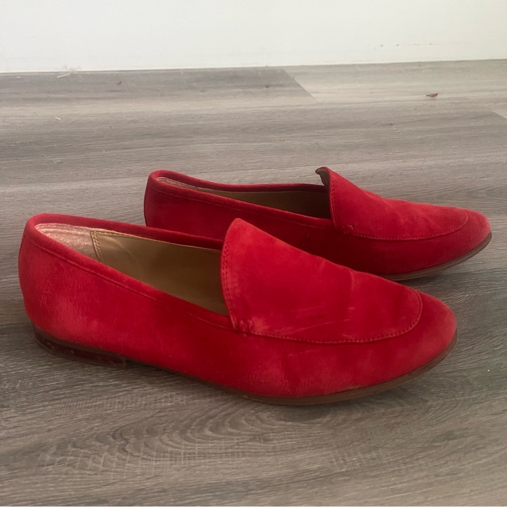 Banana Republic Red Suede Penny Loafers Flats Leather Sole Parisian French